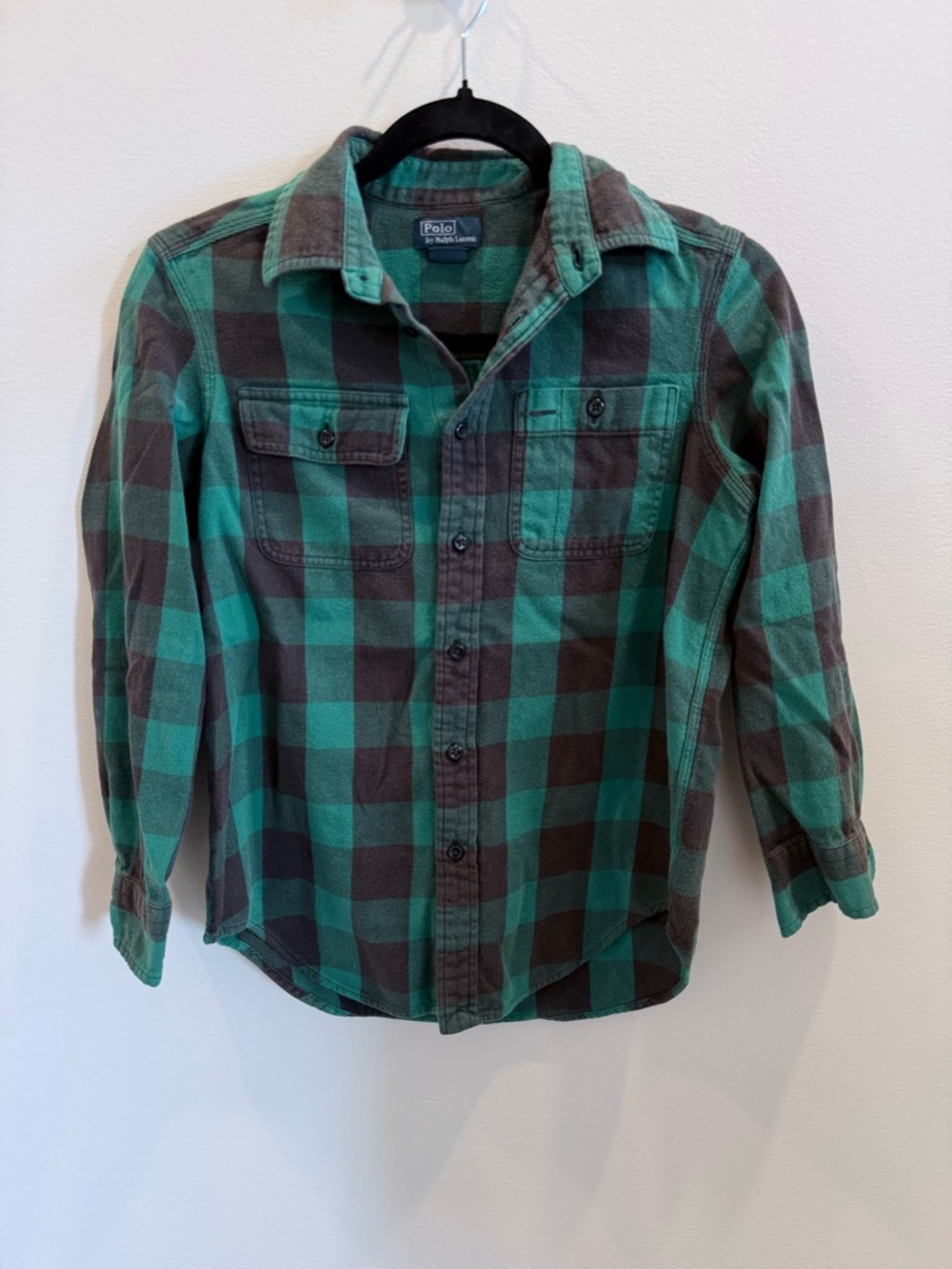 Polo Ralph Lauren Boys Plaid Flannel Button Down Size Medium (10-12) 100% Cotton